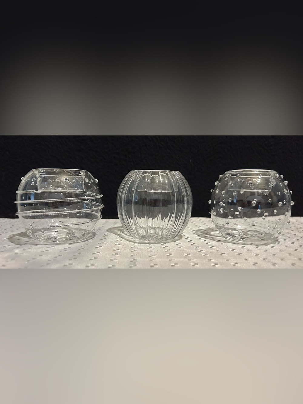 PartyLite Votive Candle Holders Set Of 3 Clear Hobnail SpiralOptic w/Candles VTG